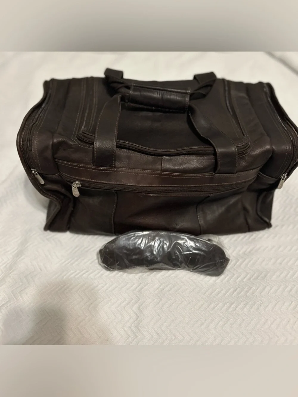 Piel Leather Travel Duffel Bag with Side Pockets Dark Brown Chocolate 19x11x10
